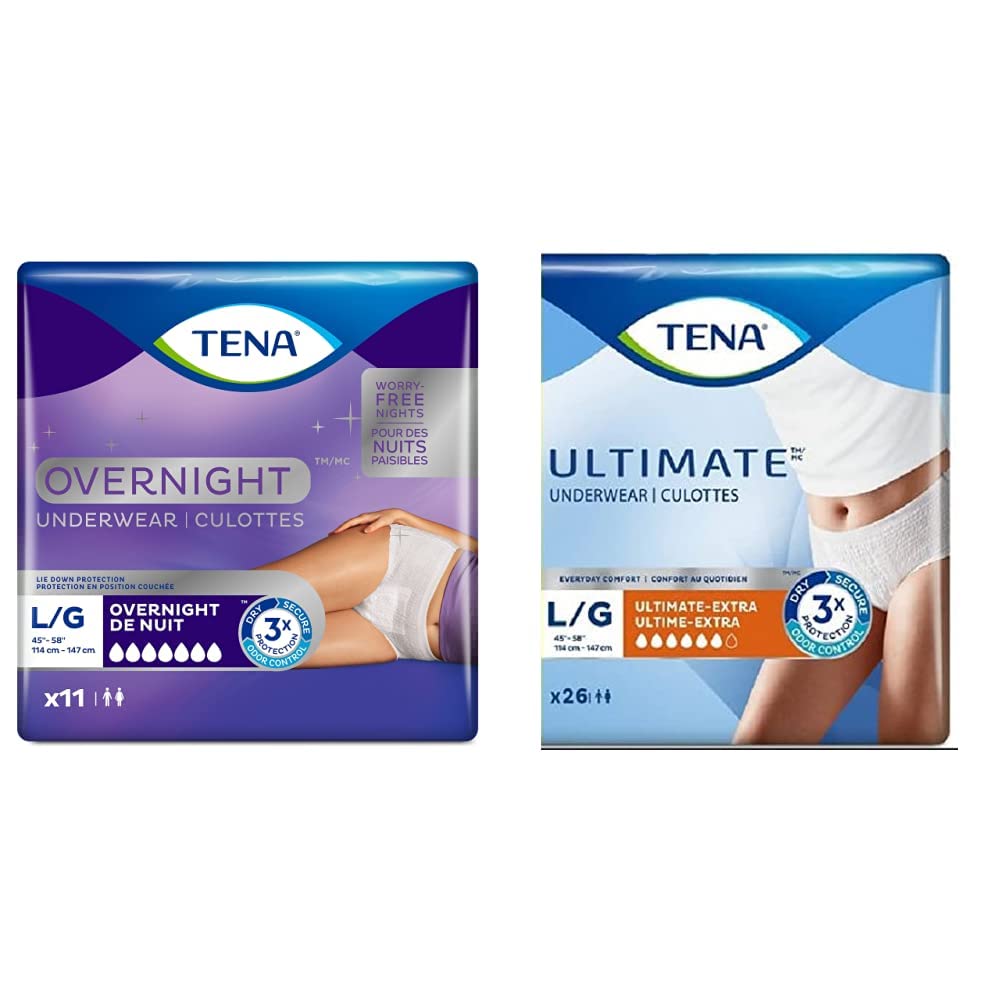 Tena Incontinence Underwear for Overnight, Unisex, Large, 11 Count