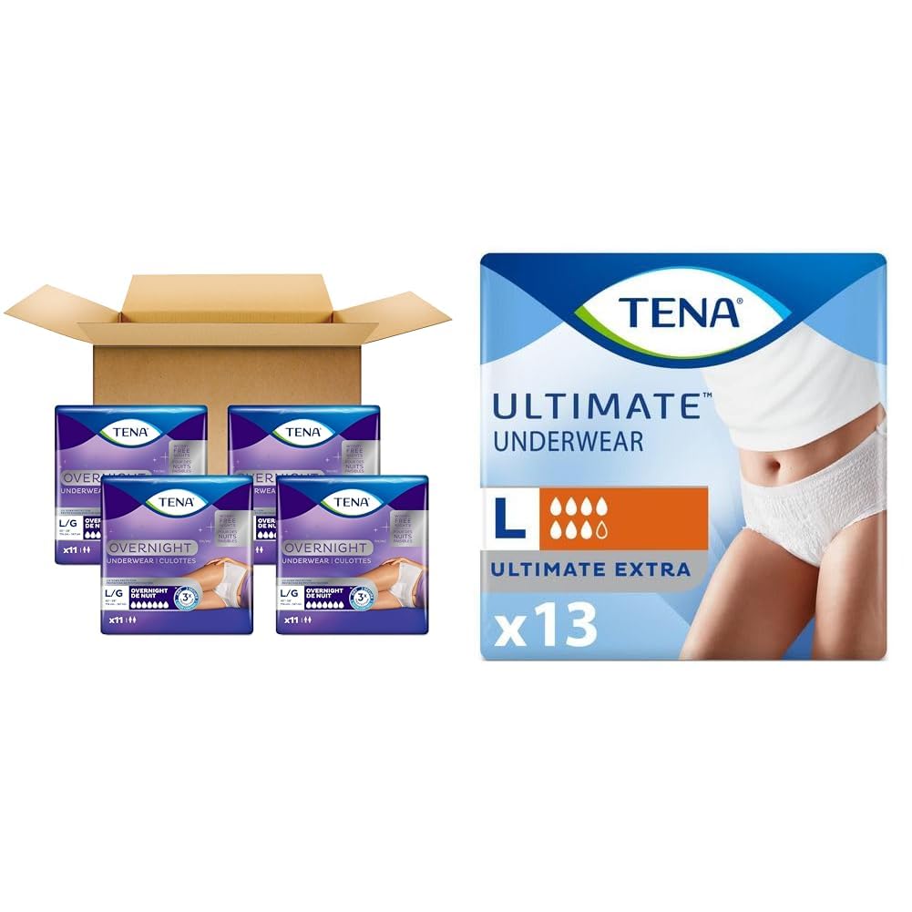 Tena Incontinence Underwear for Overnight, Unisex, Large, 11 Count