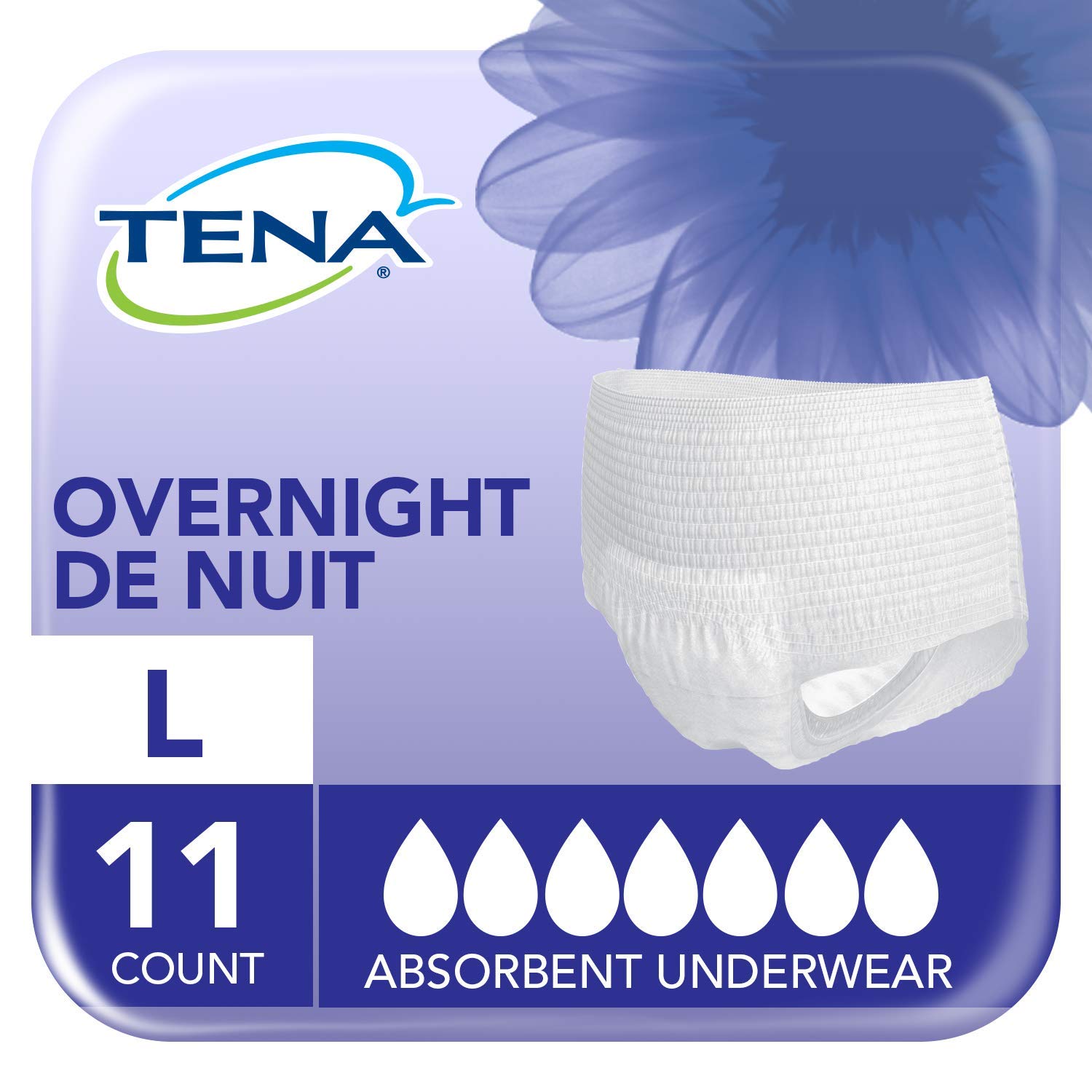 Tena Incontinence Underwear for Overnight, Unisex, Large, 11 Count