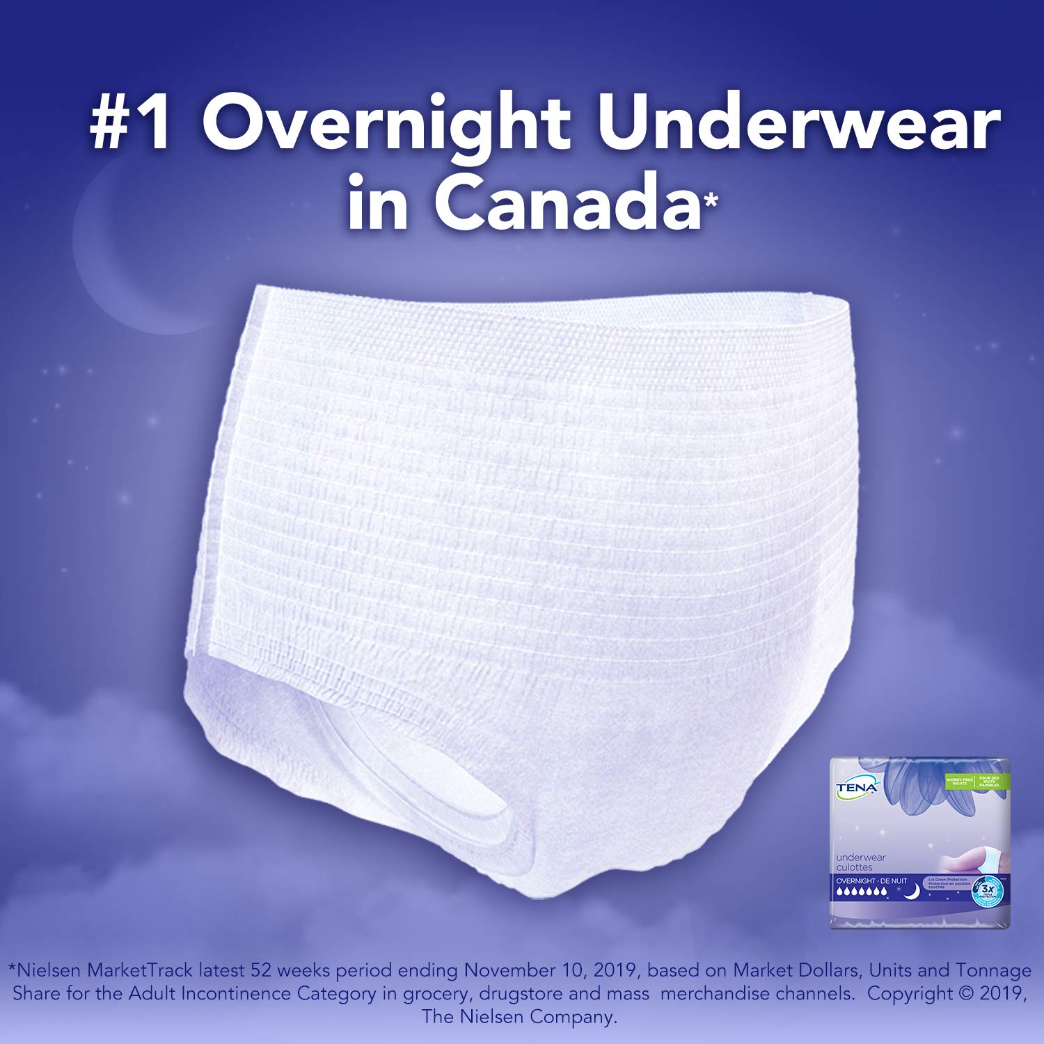 Tena Incontinence Underwear for Overnight, Unisex, Large, 11 Count