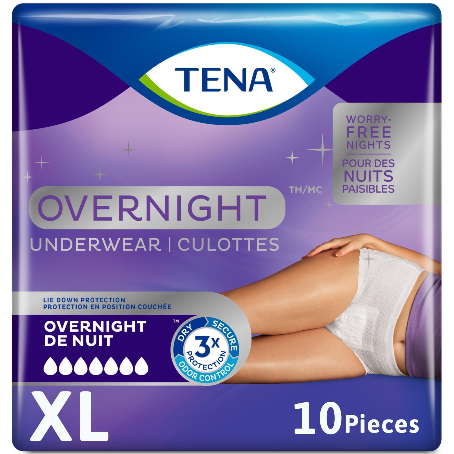 Tena Incontinence Underwear for Overnight, Unisex, Large, 11 Count