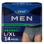 TENA Men Incontinence Underwear, Super Plus Absorbency, Comfortable Fit, Disposable, Large/X-Large (L/XL), 14 Count