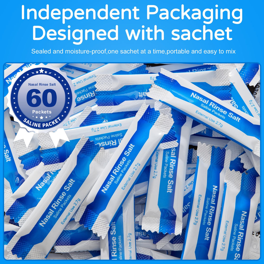 Waterpulse 60 Nasal Rinse Packets,Effective Neti Pot Salt Packets,Nasal Rinse Salt Packets Individually Wrapped - Convenient Solution for Sinusitis, Allergies and Cold Relief