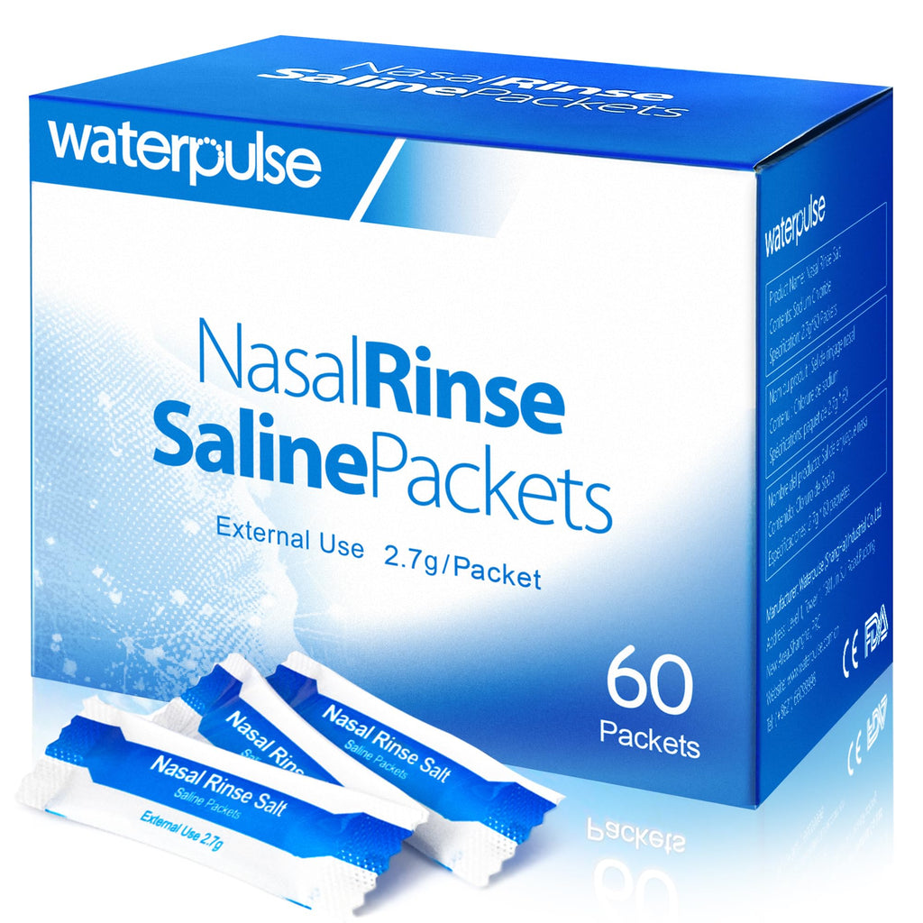 Waterpulse 60 Nasal Rinse Packets,Effective Neti Pot Salt Packets,Nasal Rinse Salt Packets Individually Wrapped - Convenient Solution for Sinusitis, Allergies and Cold Relief